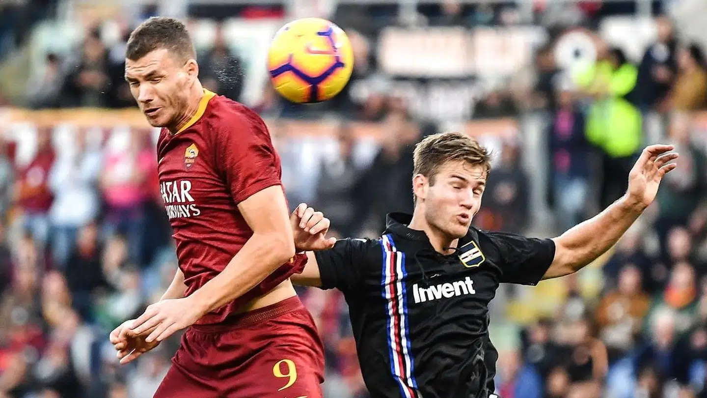 Joachim Andersen i aktion med Edin Dzeko.