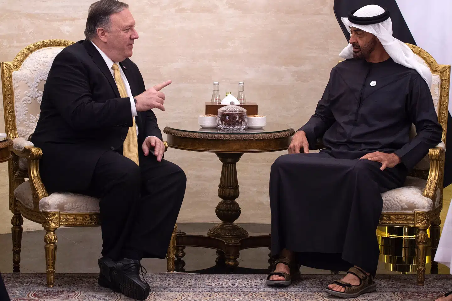 USA's udenrigsminister, Mike Pompeo, er på besøg i De Forenede Arabiske Emirater. Lørdag forsøgte han at forsikre kurdiske allierede om, at de ikke har noget at frygte, når USA trækker sine tropper hjem fra Syrien, selv om Tyrkiet har annonceret en offensiv. Andrew Caballero-Reynolds/Ritzau Scanpix