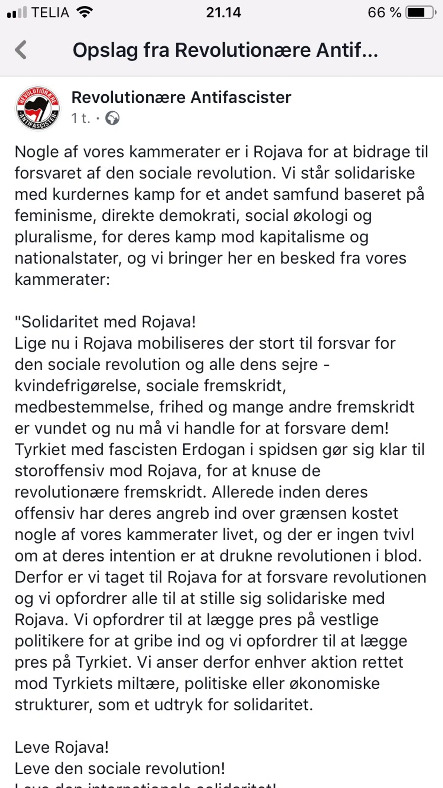Revolutionære Antifacister har lagt dette opslag på Facebook. Det beskriver, hvordan tre danskere er taget til Rojava for at kæmpe for kurderne.