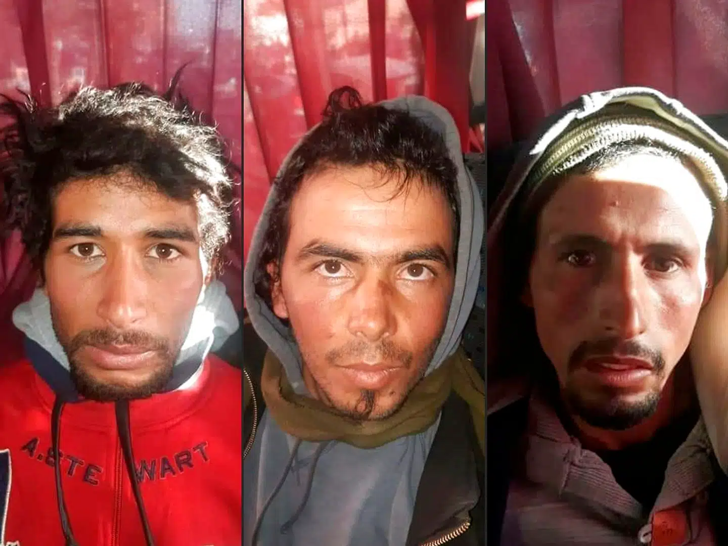 (COMBO) This combination of pictures created on December 20, 2018 shows Rachid Afatti (L), Ouziad Younes (C), and Ejjoud Abdessamad (R), the three suspects in the grisly murder of two Scandinavian hikers whose bodies were found at a camp in Morocco's High Atlas mountains, in police custody following their arrest. - The bodies of Danish student Louisa Vesterager Jespersen, 24, and 28-year-old Maren Ueland from Norway were found on Monday, after the women had pitched their tent at an isolated mountain site two hours walk from the tourist village of Imlil. (Photos by - / MOROCCAN POLICE / AFP) / == RESTRICTED TO EDITORIAL USE - MANDATORY CREDIT "AFP PHOTO / HO / MOROCCAN POLICE" - NO MARKETING NO ADVERTISING CAMPAIGNS - DISTRIBUTED AS A SERVICE TO CLIENTS == == RESTRICTED TO EDITORIAL USE - MANDATORY CREDIT "AFP PHOTO / HO / MOROCCAN POLICE" - NO MARKETING NO ADVERTISING CAMPAIGNS - DISTRIBUTED AS A SERVICE TO CLIENTS == == RESTRICTED TO EDITORIAL USE - MANDATORY CREDIT "AFP PHOTO / HO / MOROCCAN POLICE" - NO MARKETING NO ADVERTISING CAMPAIGNS - DISTRIBUTED AS A SERVICE TO CLIENTS == /