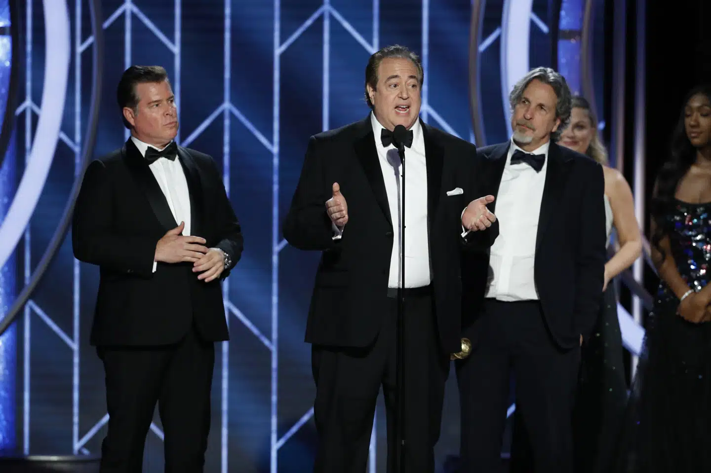 Natten til mandag dansk tid blev Golden Globes-statuetterne uddelt for 76. gang. Her ses Nick Vallelonga under sin takketale. Sammen med Brian Currie og Peter Farrelly vandt han prisen for bedste manuskript for filmen Green Book. Handout/Reuters