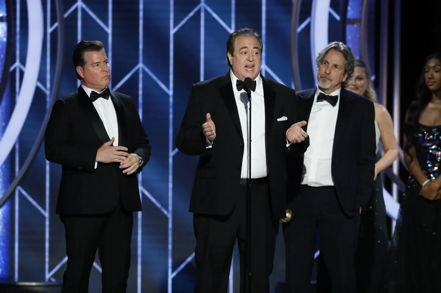Natten til mandag dansk tid blev Golden Globes-statuetterne uddelt for 76. gang. Her ses Nick Vallelonga under sin takketale. Sammen med Brian Currie og Peter Farrelly vandt han prisen for bedste manuskript for filmen Green Book. Handout/Reuters
