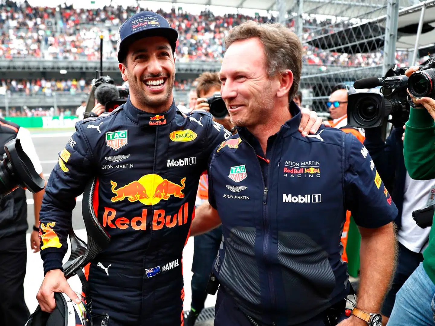 Daniel Ricciardo og Red Bull-boss Christian Horner.
