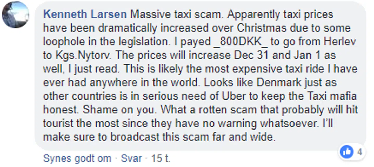 Taxa 4 x 35 får klager fra kunder på sociale medier.