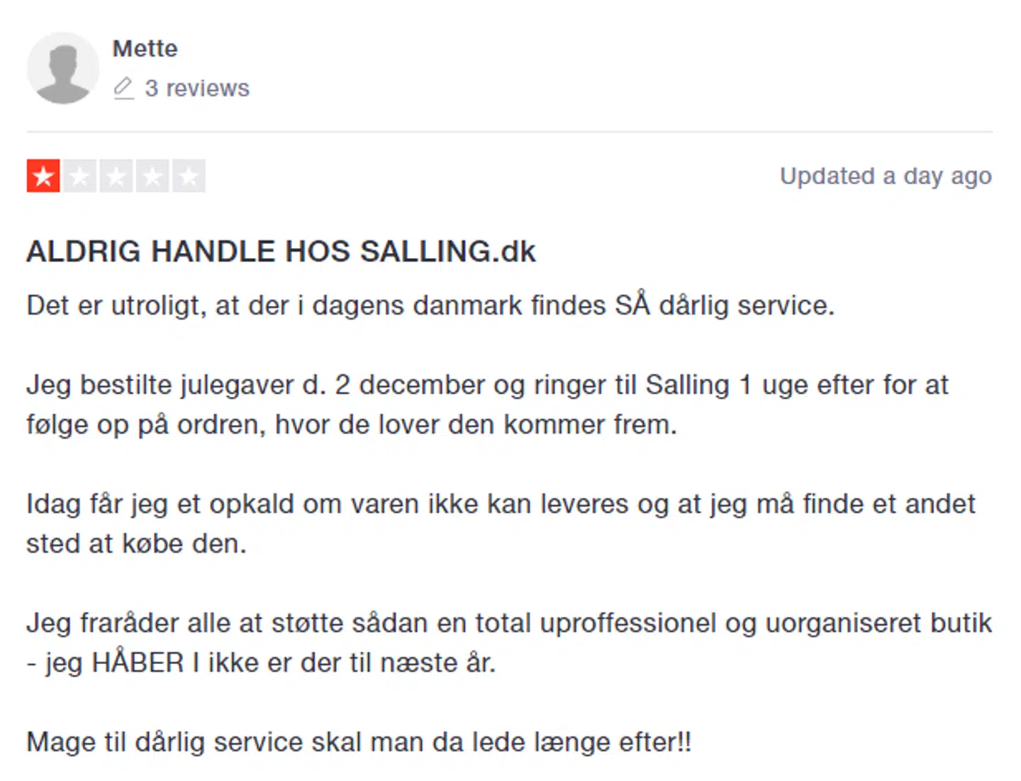 Mette advarer imod at bruge Salling.