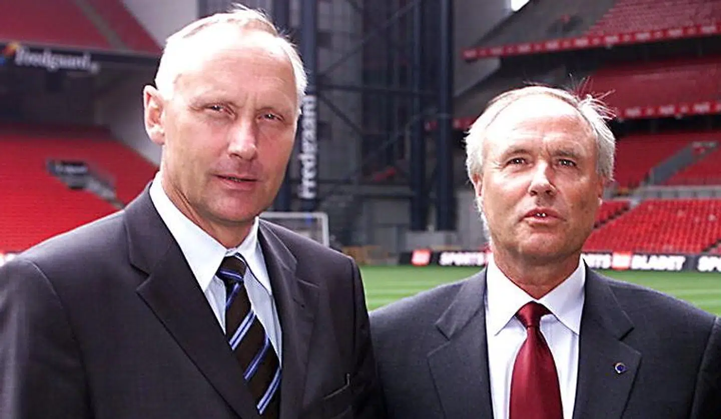 Niels-Christian Holmstrøm, til venstre, og Flemming Østergaard sammen i Parken i 2002.