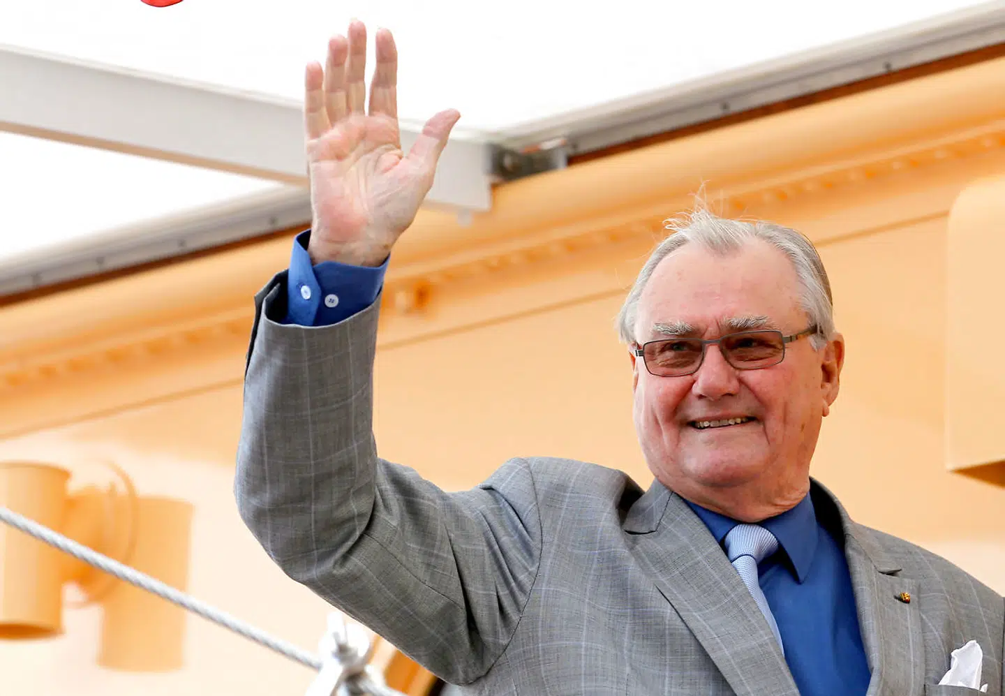 Picture taken on June 17, 2012 shows Henrik, Prince Consort of Denmark, as he leaves the royal "Dannebrog" yacht at the port of Wismar, northeastern Germany. Prince Henrik, the French-born husband of Denmark's Queen Margrethe II, has died, the palace announced on February 14, 2018. "His Royal Highness Prince Henrik died Tuesday, February 13 at 23:18 at Fredensborg Castle", a royal residence about 40 kilometres (25 miles) north of Copenhagen, surrounded by his wife and their two sons, the palace statement said. He was 83. / AFP PHOTO / dpa / Jens Büttner / Germany OUT