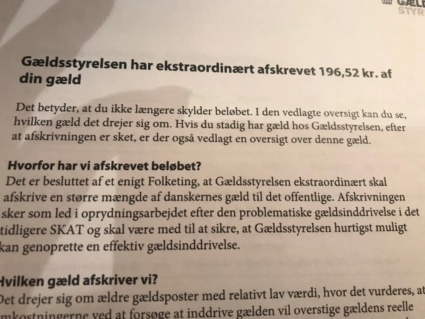 Stine Bosse har modtaget dette brev fra Gældsstyrelsen. Privatfoto