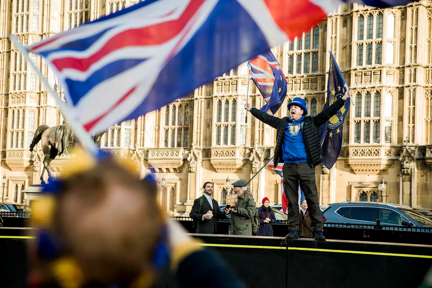 Brexit demonstrationer uden for parlamentet i London.