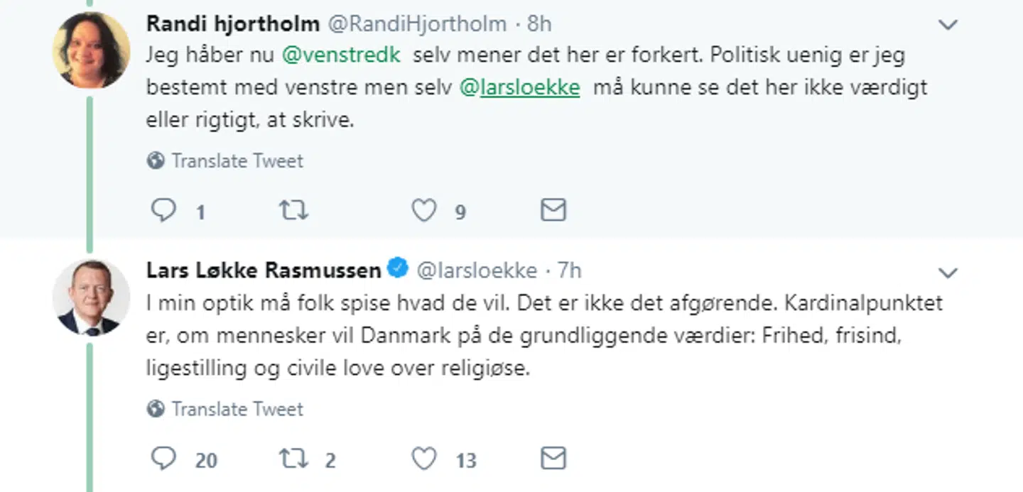 Statsminister Lars Løkke Rasmussen melder sig ind i debatten på Twitter.