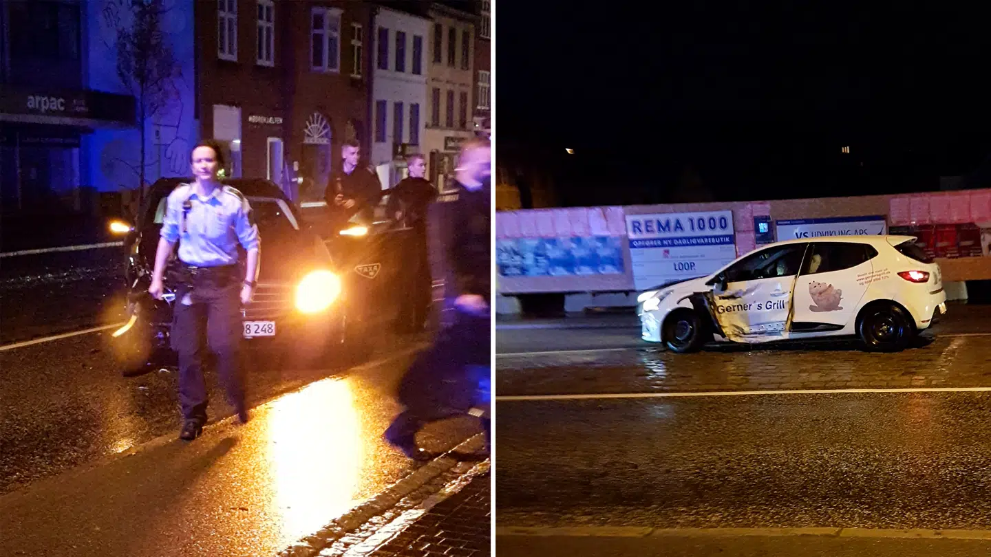 Taxien, Jesper Wolthers var med, kørte direkte ind i en bil ved Harald Jensens Plads i Aarhus.