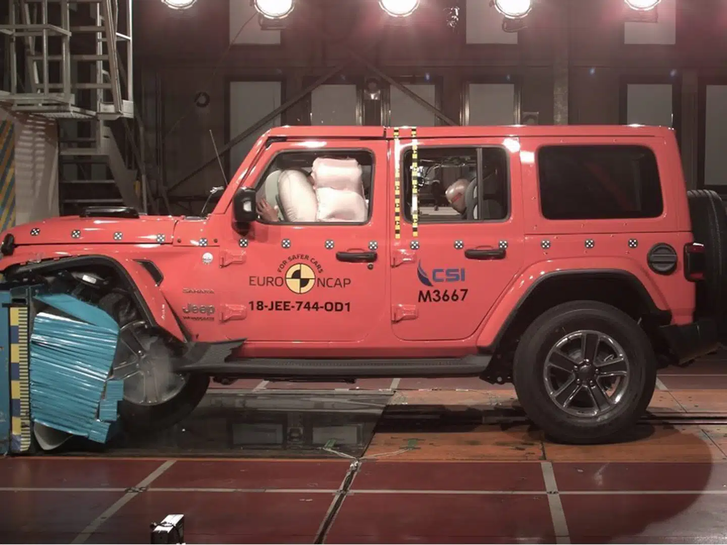 Bilen Jeep Wrangler klarede det ikke meget bedre end Fiat Punto, der i 2017 som den første bil fik nul stjerner i testen. Jeep Wrangler fik en enkelt stjerne i Euro NCAP’s sikkerhedstest.
