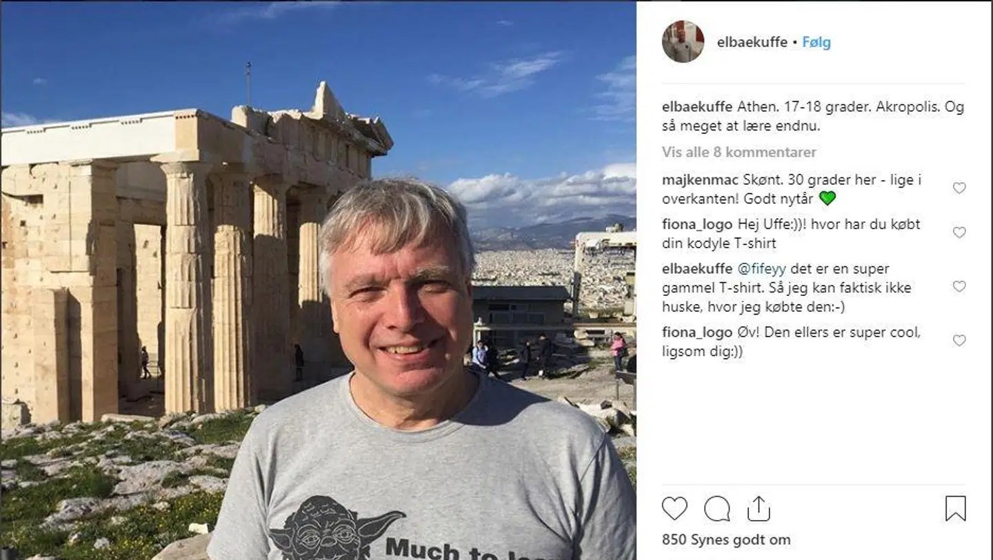Uffe Elbæk var i 2017 på nytårstur til Athen. Foto: Instagram