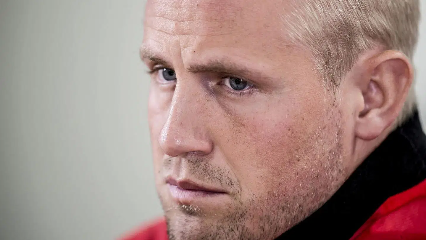 Kasper Schmeichel under pressemøde på Cardiff City Stadium i Cardiff, torsdag den 15. november 2018. Wales og Danmark mødes i Nations League fredag.