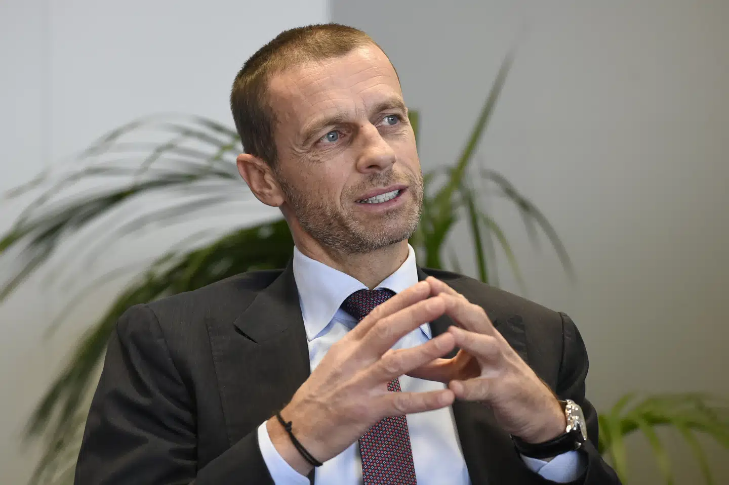 Uefa-præsident Aleksander Ceferin var fredag i Shanghai for at præsentere en stor sponsoraftale. John Thys / arkiv/Ritzau Scanpix