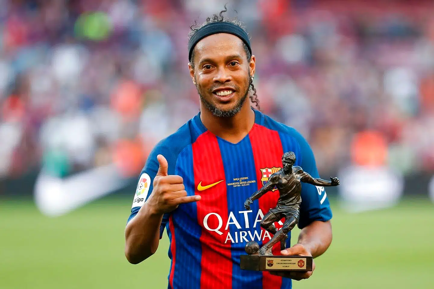 Ronaldinho ved en velgørenhedskamp mod Manchester United sidste år.