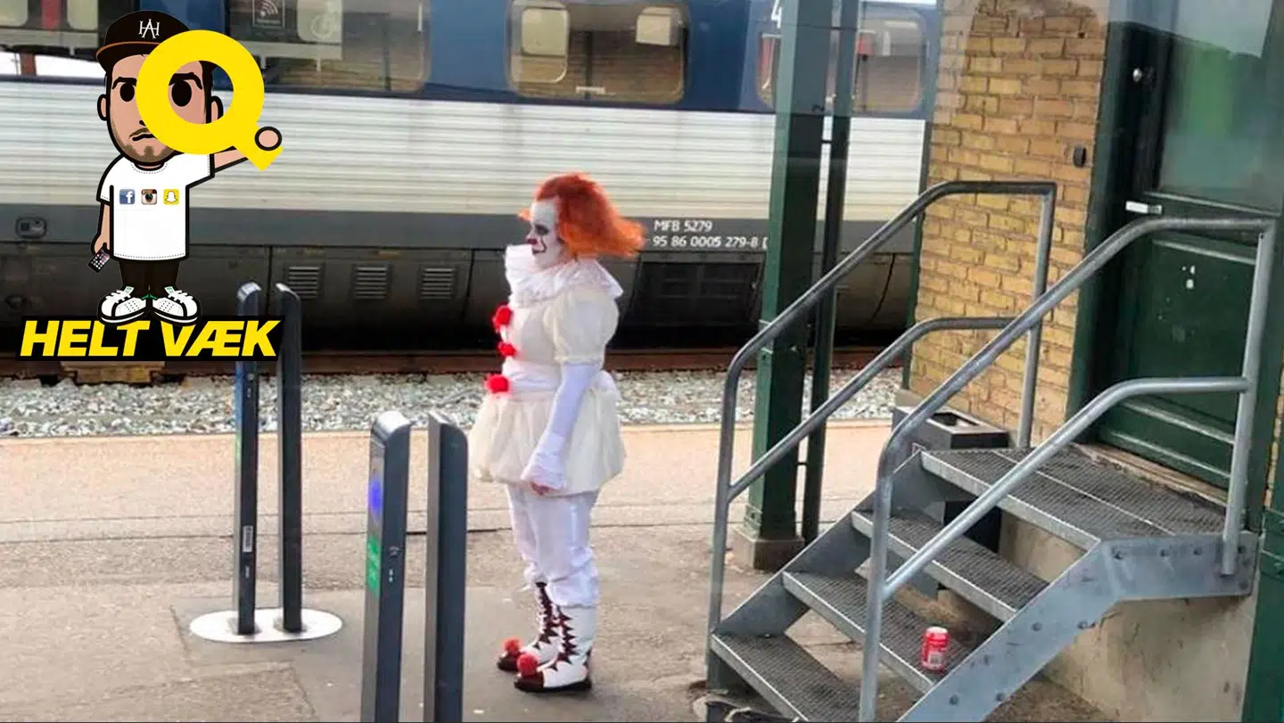 Denne klovn skræmte livet af flere, da den ventede på toget på Næstved station. Nu smider 18-årige Mathilda masken.