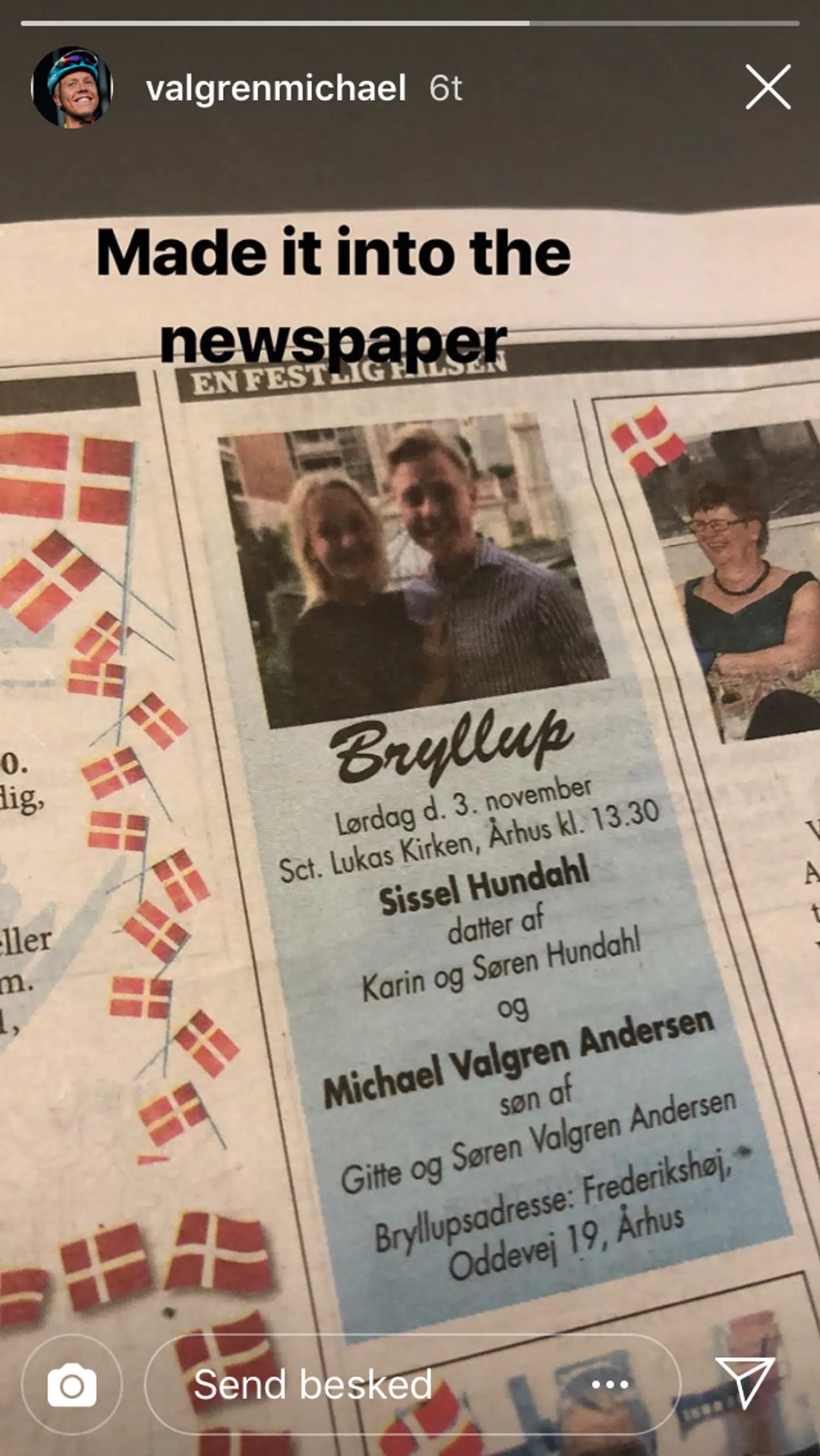 Sådan så bryllupsannoncen ud i avisen (Michael Valgren/Snapchat)
