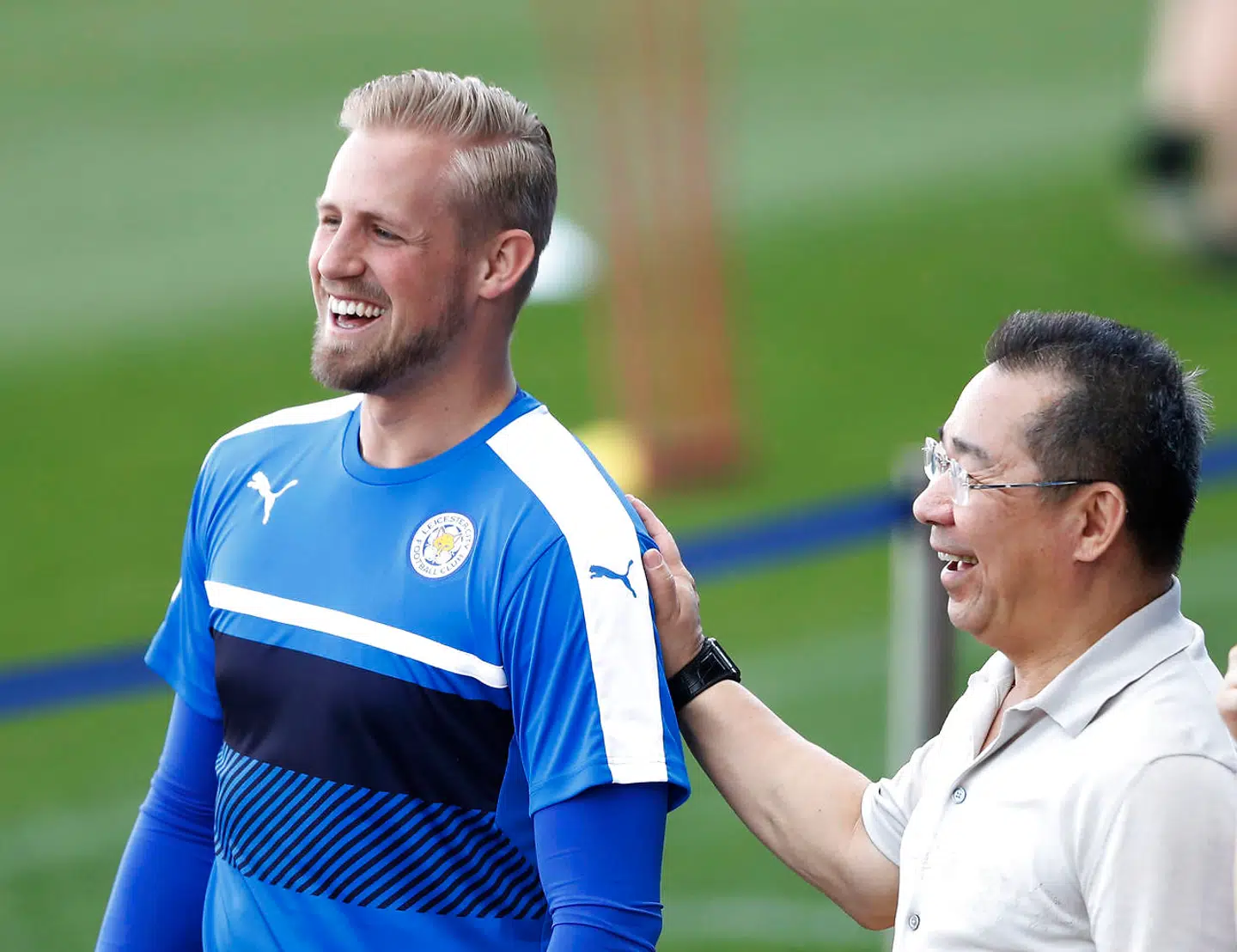 Kasper Schmeichel og Vichai Srivaddhanaprabha.