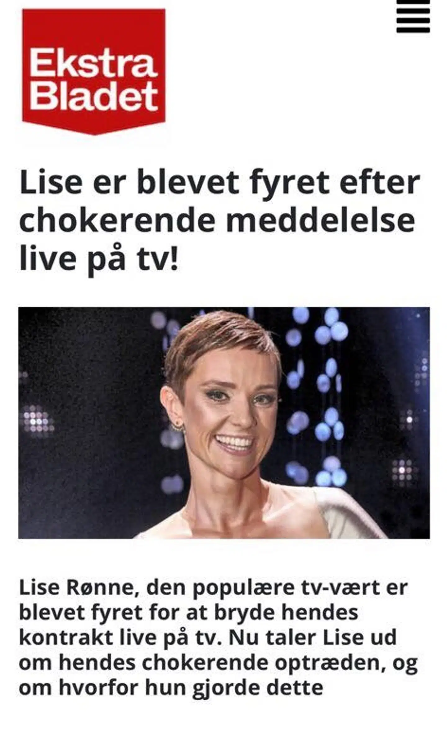 Her er en af de falske reklamer/artikler, som er brugt på Facebook.
