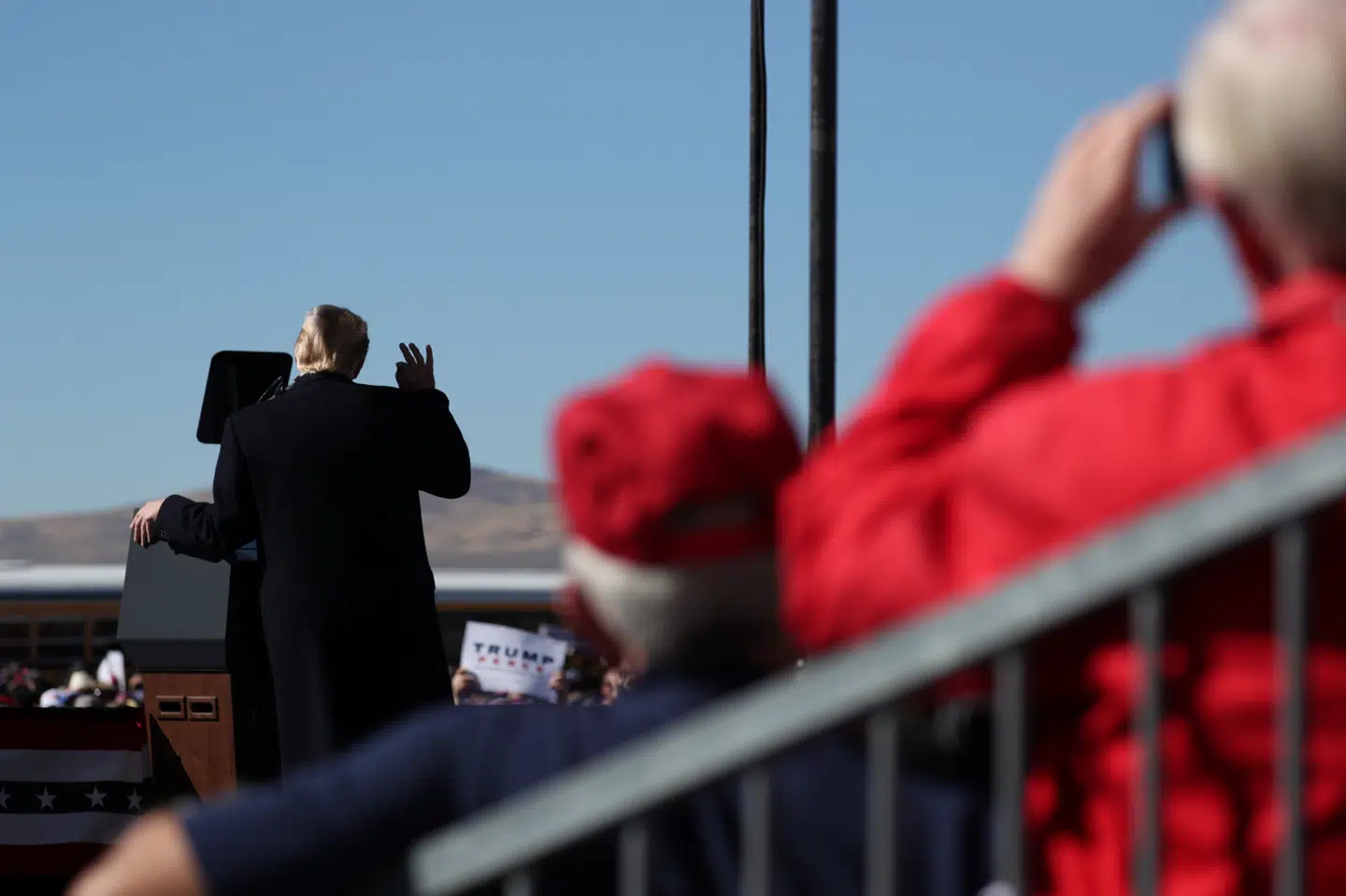 Præsident Donald Trump under et valgmøde i Elko, Nevada, lørdag. Efter mødet erklærede præsidenten, at han trækker USA ud af nedrustningsaftalen INF. Jonathan Ernst/Reuters