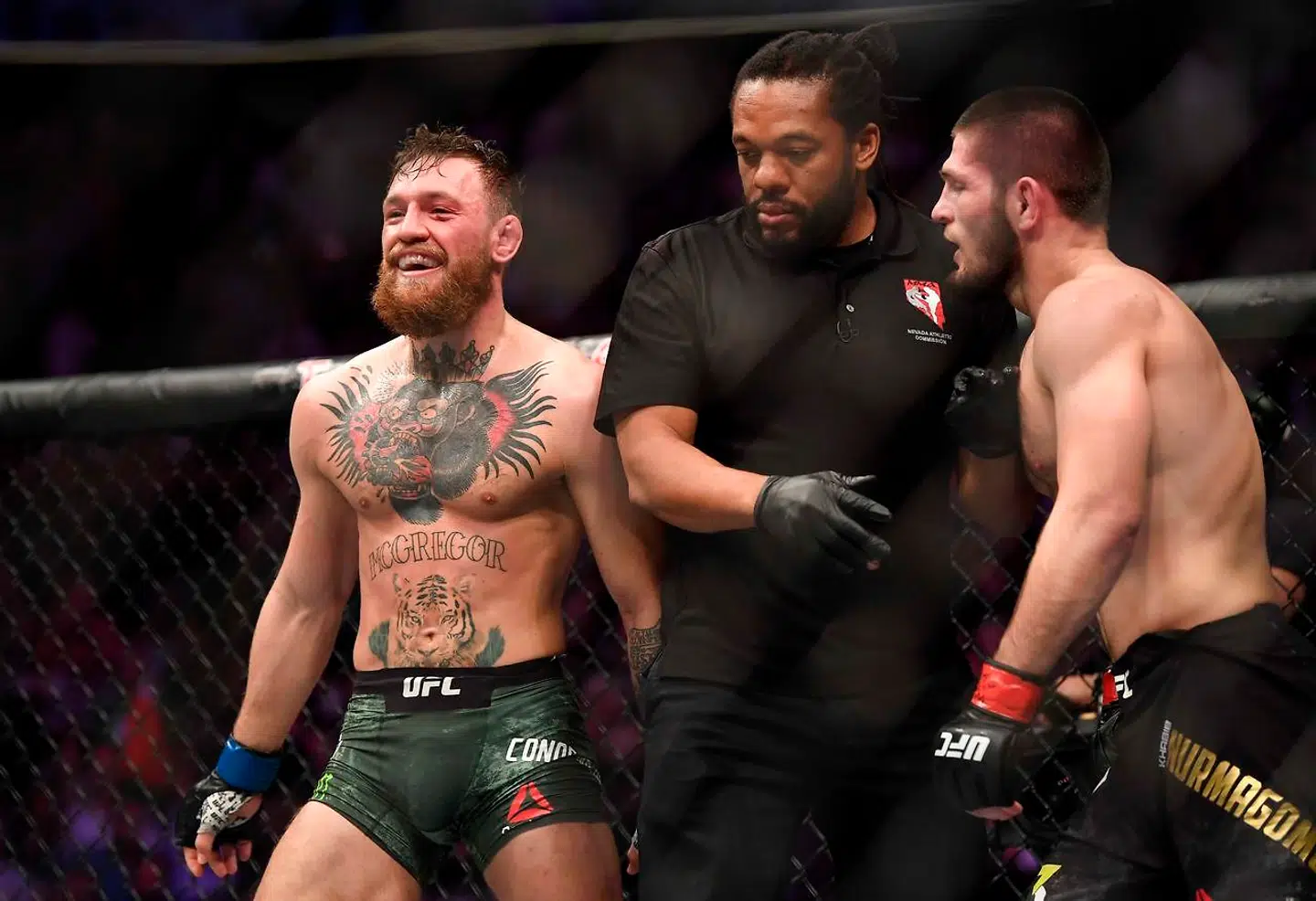 De to hovedpersoner, Conor McGregor (tv.) og Khabib Nurmagomedov.