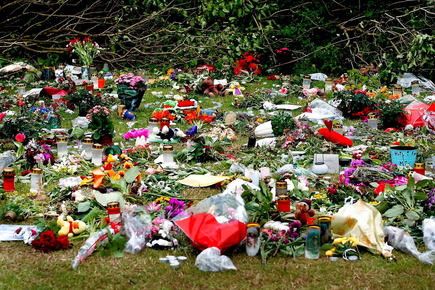 Mordet på 12-årige Mia Teglgaard Sprotte. Blomster, hvor Mia Teglgaard Sprotte blev dræbt, Benløse.