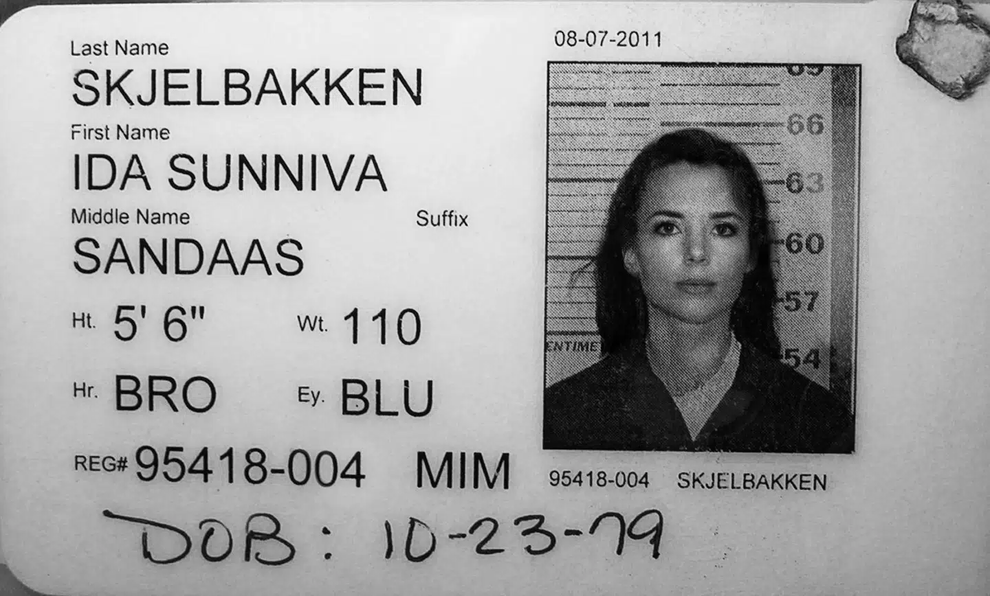 Ida Skjelbakkens id-kort i det amerikanske fængsel.