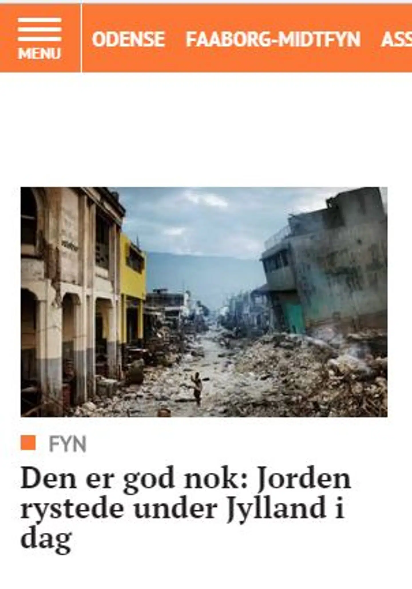 Artiklen fra Dagbladet Holstebro-Struer med billedet fra Haiti dukkede også op på Fyens.dk og jv.dk.