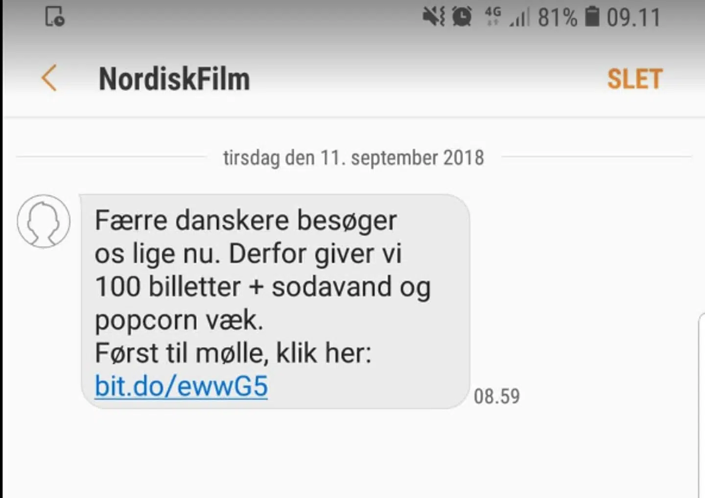 Nordisk Film advarer imod at reagere på denne sms. Foto: Niels Philip Kjeldsen