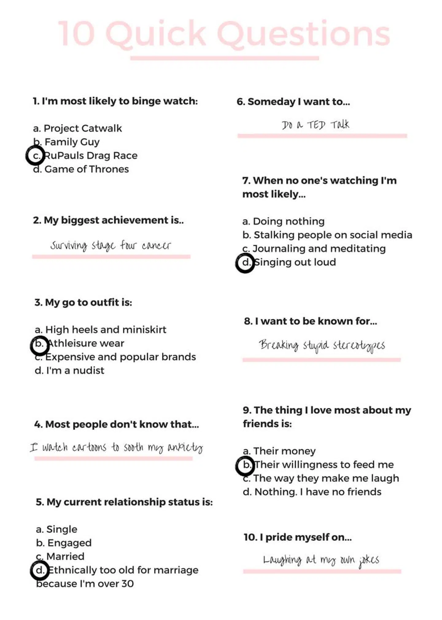 På sin blog 'The Healthy Hijab' har Zahra Pedersen svaret på 10 spørgsmål om sig selv.