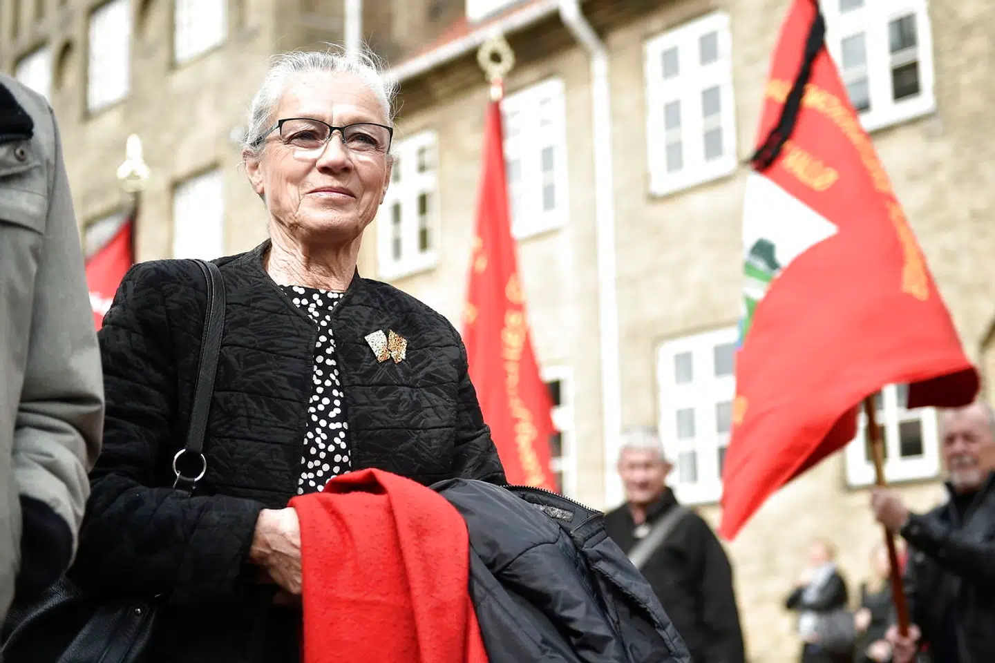 Ritt Bjerregaard ses her til den tidligere socialdemokratiske statsminister Anker Jørgensens bisættelse lørdag d. 2. april 2016 i Grundtvigskirken i København.