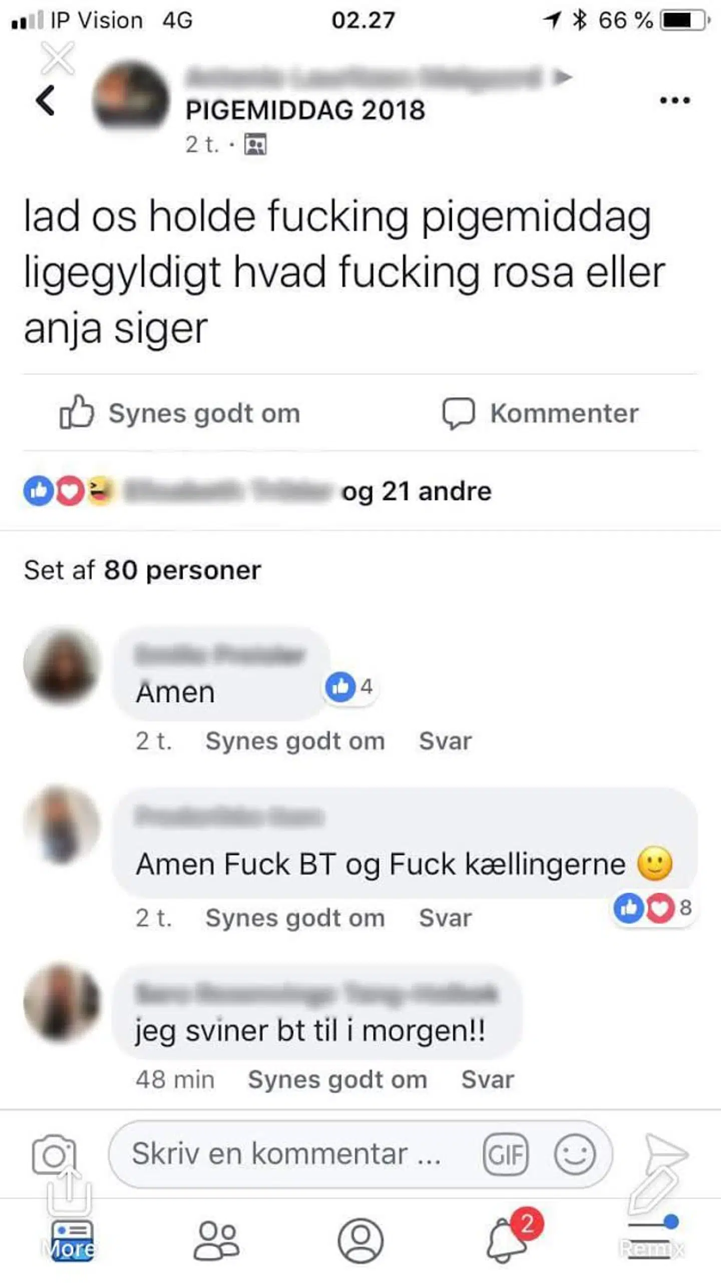 På Facebook har flere elever fra Rungsted Gymnasium skrevet hadefulde kommentarer om Anja Leighton, efter hun stod frem med sine oplevelser af en såkaldt puttemiddag og optagelsesritualerne til den.