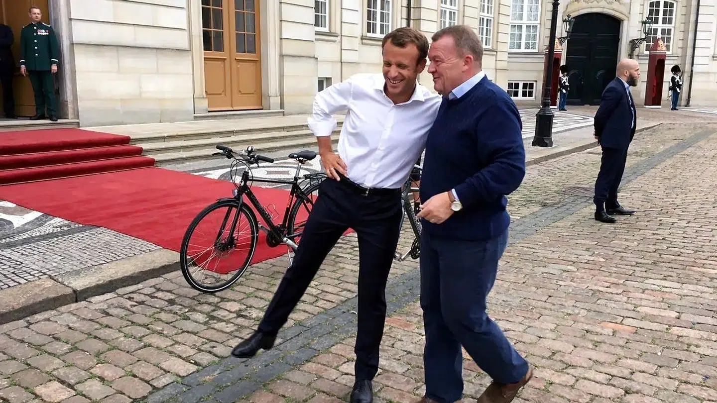 Statsminister Lars Løkke Rasmussen og præsident Emmanuel Macron tog onsdag morgen en cykeltur sammen rundt i København.