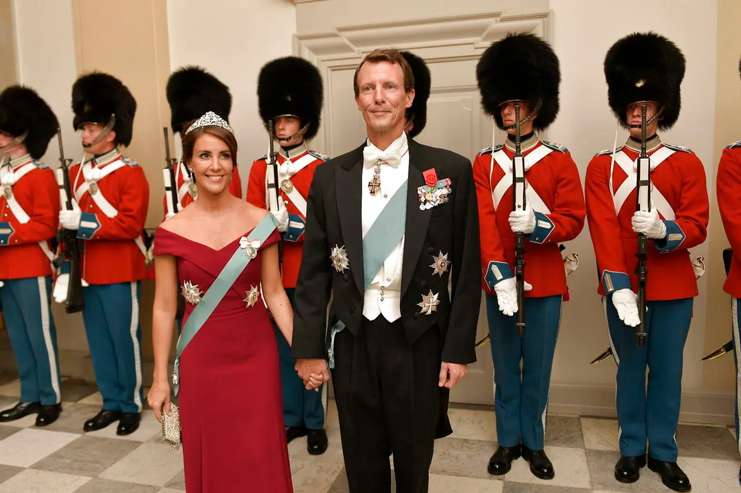 Prinsesse Marie og prins Joachim. Gallataflet på Christiansborg Slot i forbindelse med, at den franske præsident er på officielt statsbesøg i København, tirsdag den 28. august 2018. (Foto: Keld Navntoft/Scanpix 2018)
