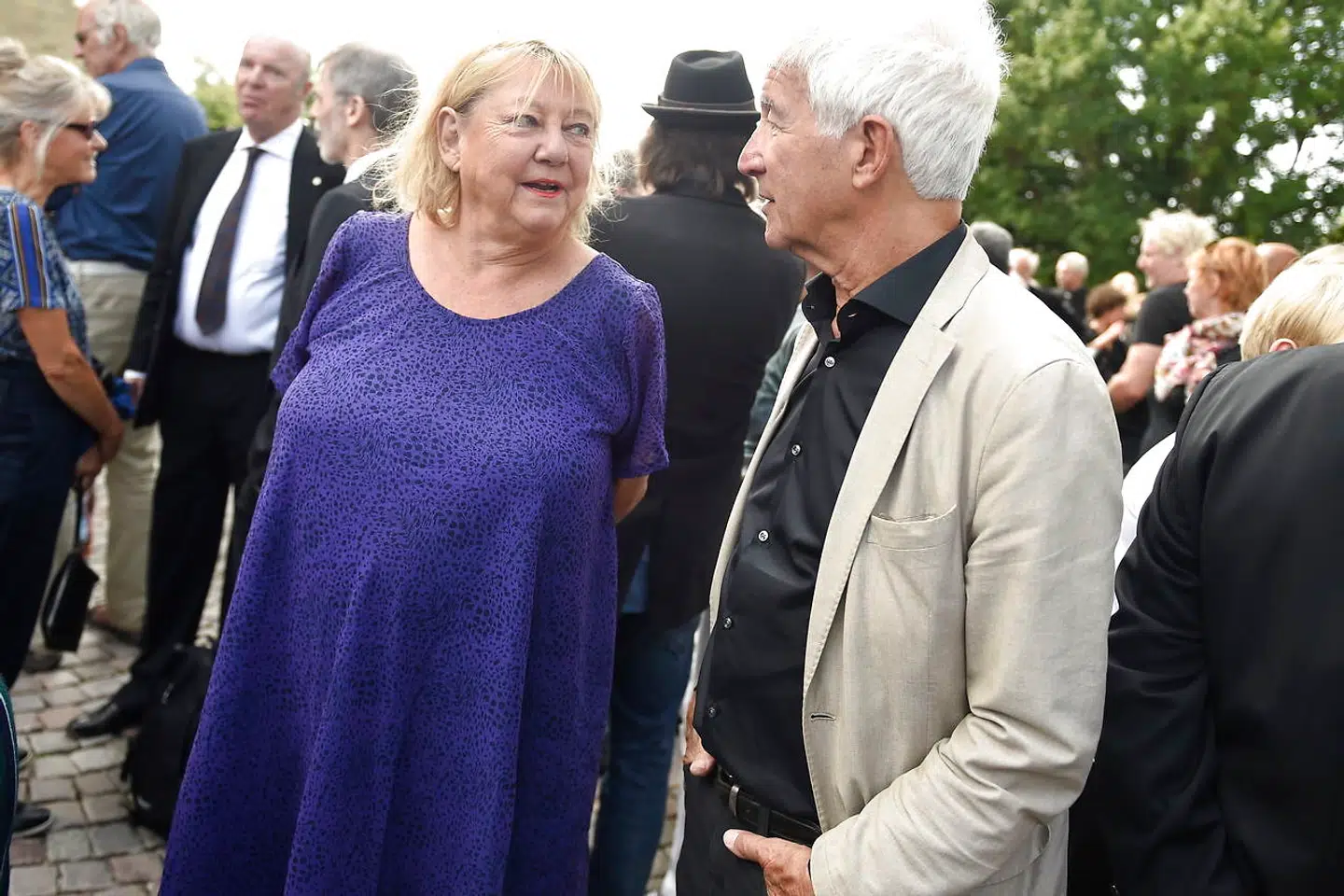 Karen Thisted og Eddie Skoller. Benny Andersen bisættes fra Sorgenfri Kirke, torsdag den 23 august 2018. (Foto: Liselotte Sabroe/Scanpix 2018)