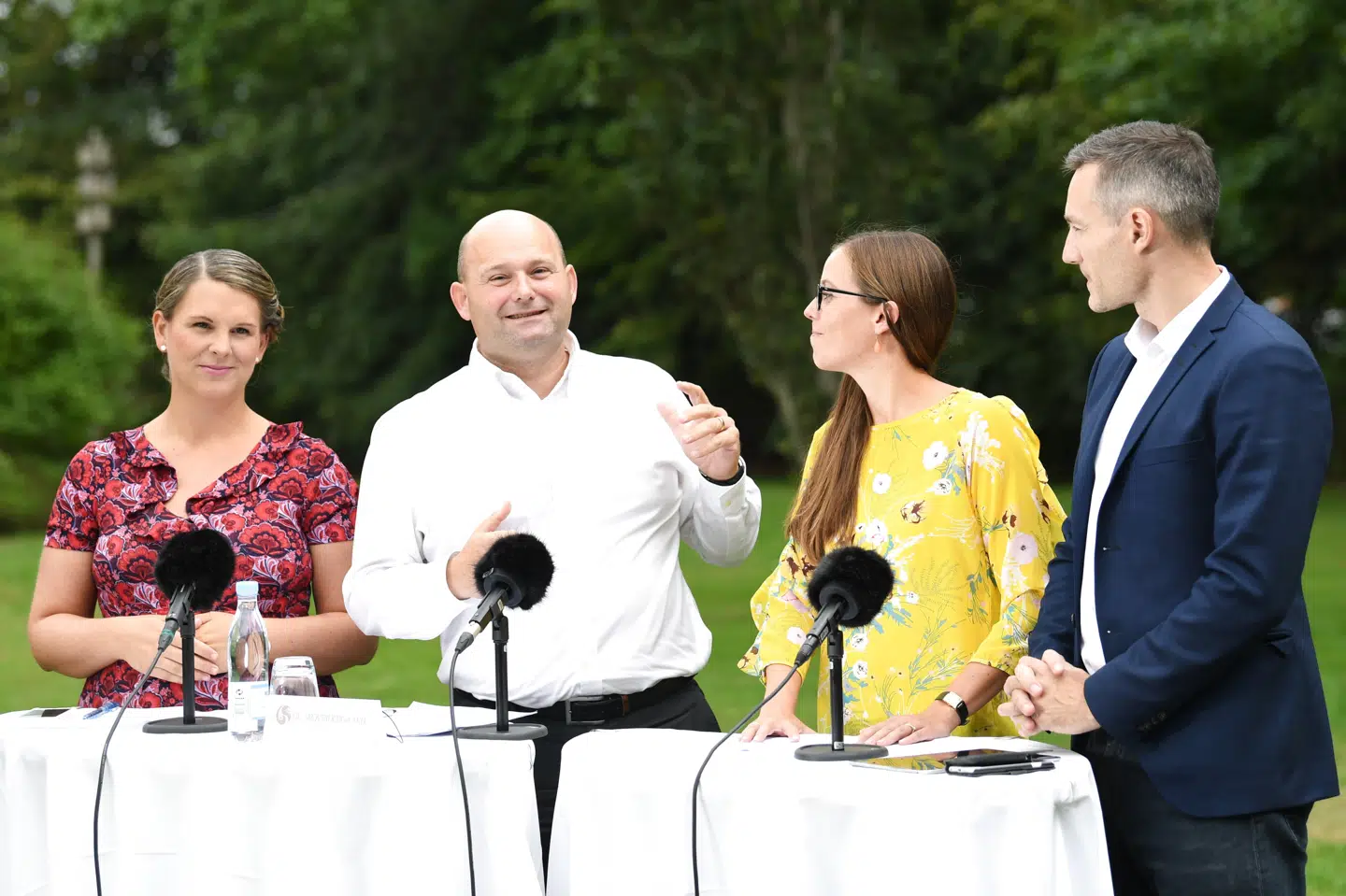 Gruppeformand Mette Abildgaard, justitsminister og K-formand Søren Pape Poulsen, børne- og socialminister Mai Mercado og erhvervsminister Rasmus Jarlov brugte torsdagen på at forklare, hvad De Konservative vil fokusere på det kommende år. Claus Fisker/Ritzau Scanpix
