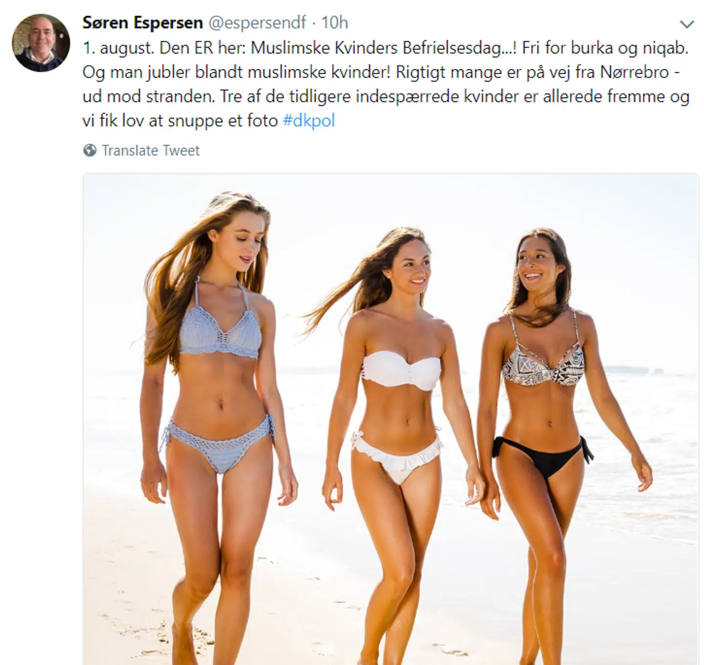 Søren Espersen har siden interviewet slettet opslaget fra sin Twitter-profil, fordi han ikke havde krediteret billedbureauet. B.T. havde taget et screenshot.