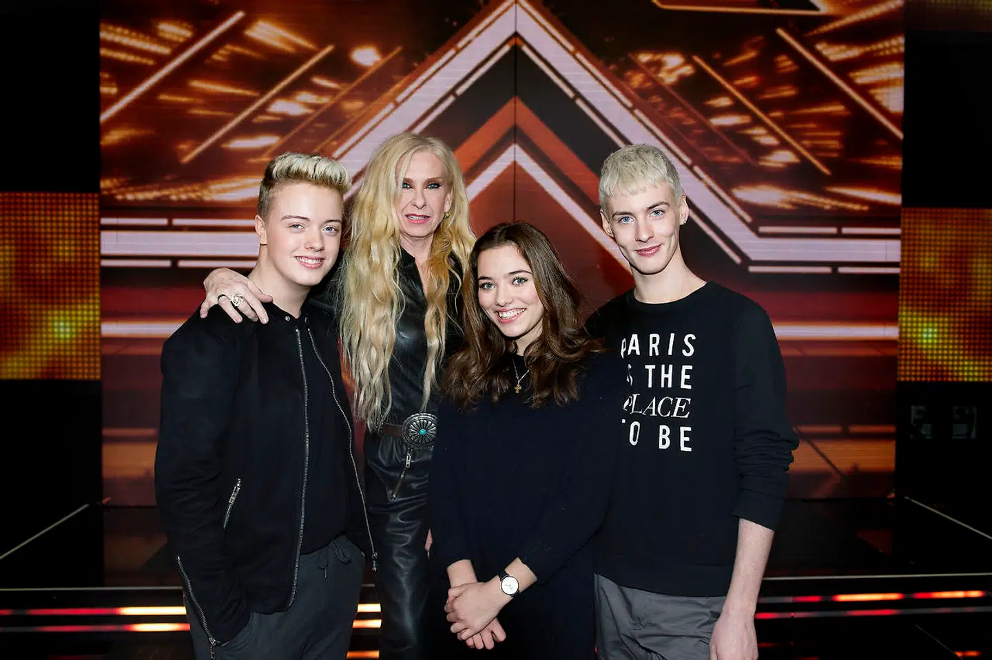 Sanne Salomonsen med sine tre deltagere Oliver, Vita og Sigmund i den seneste omgang 'X Factor'.
