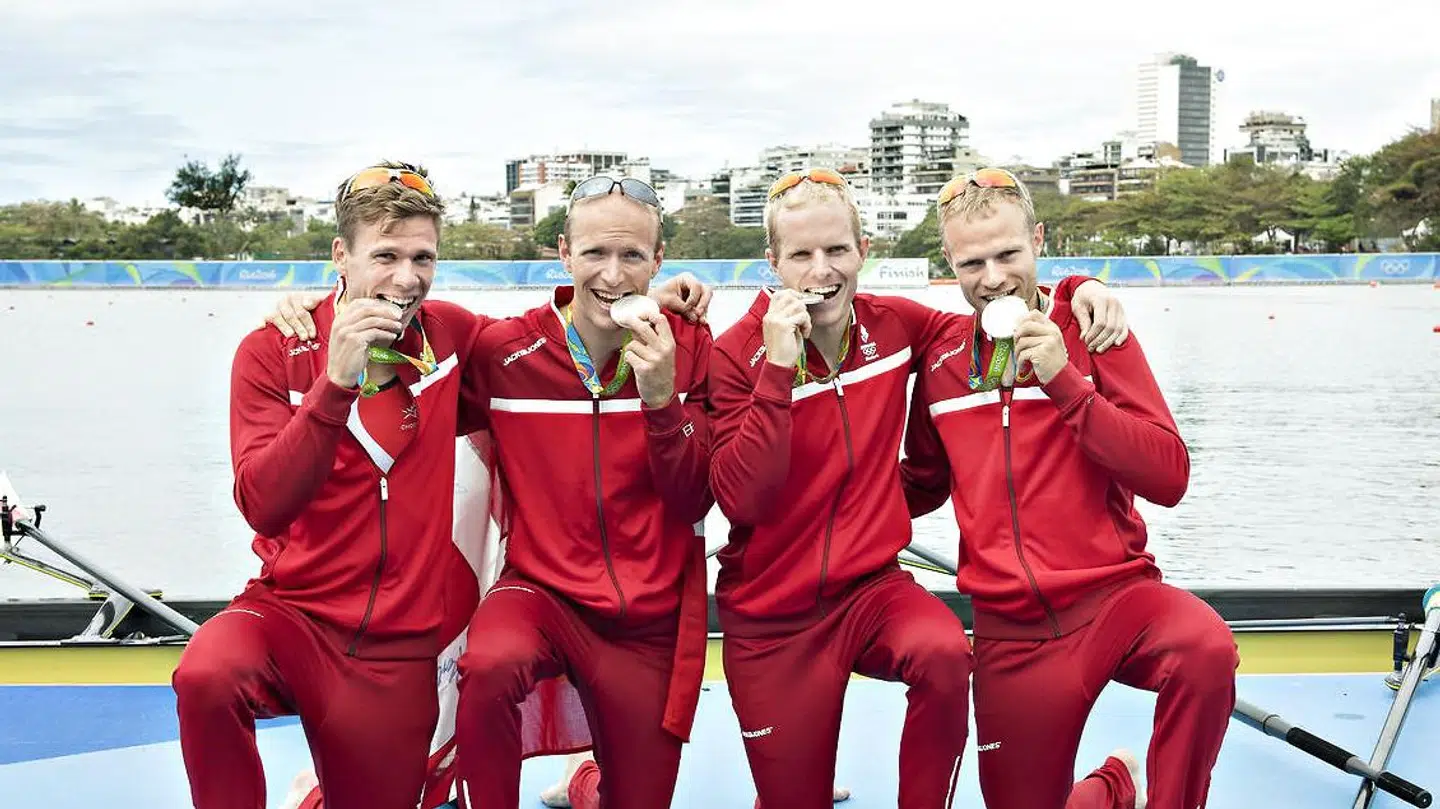 Guldfireren under OL i Rio, hvor det dog blev til Sølvfireren. Her ses fra venstre: Jacob Barsøe, Jacob Søgaard, Kasper Winther Jørgensen og Morten Jørgensen.