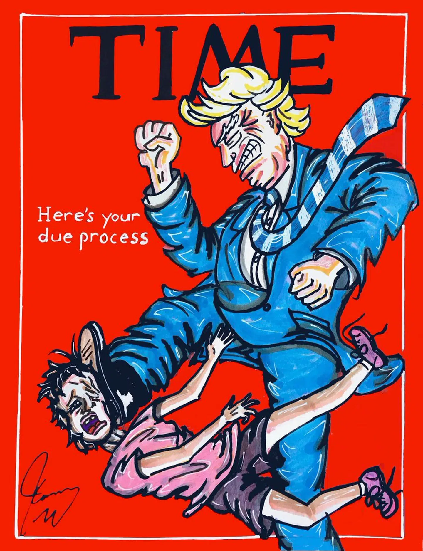 Trump tramper på immigrantbørn.Carrey skriver:'Jeg fiksede lige forsiden på Tima Magazine. Nu er det lidt mere præcist.'