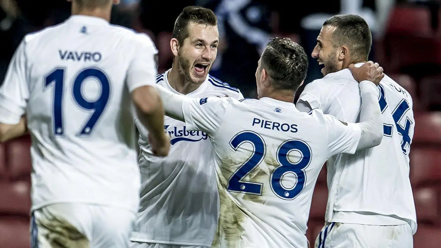 FC Københavns Michael Lüftner jubler sammen med holdkammeraterne efter sin scoring under Europa League-kampen mellem FC København og FC Zlin i Parken.