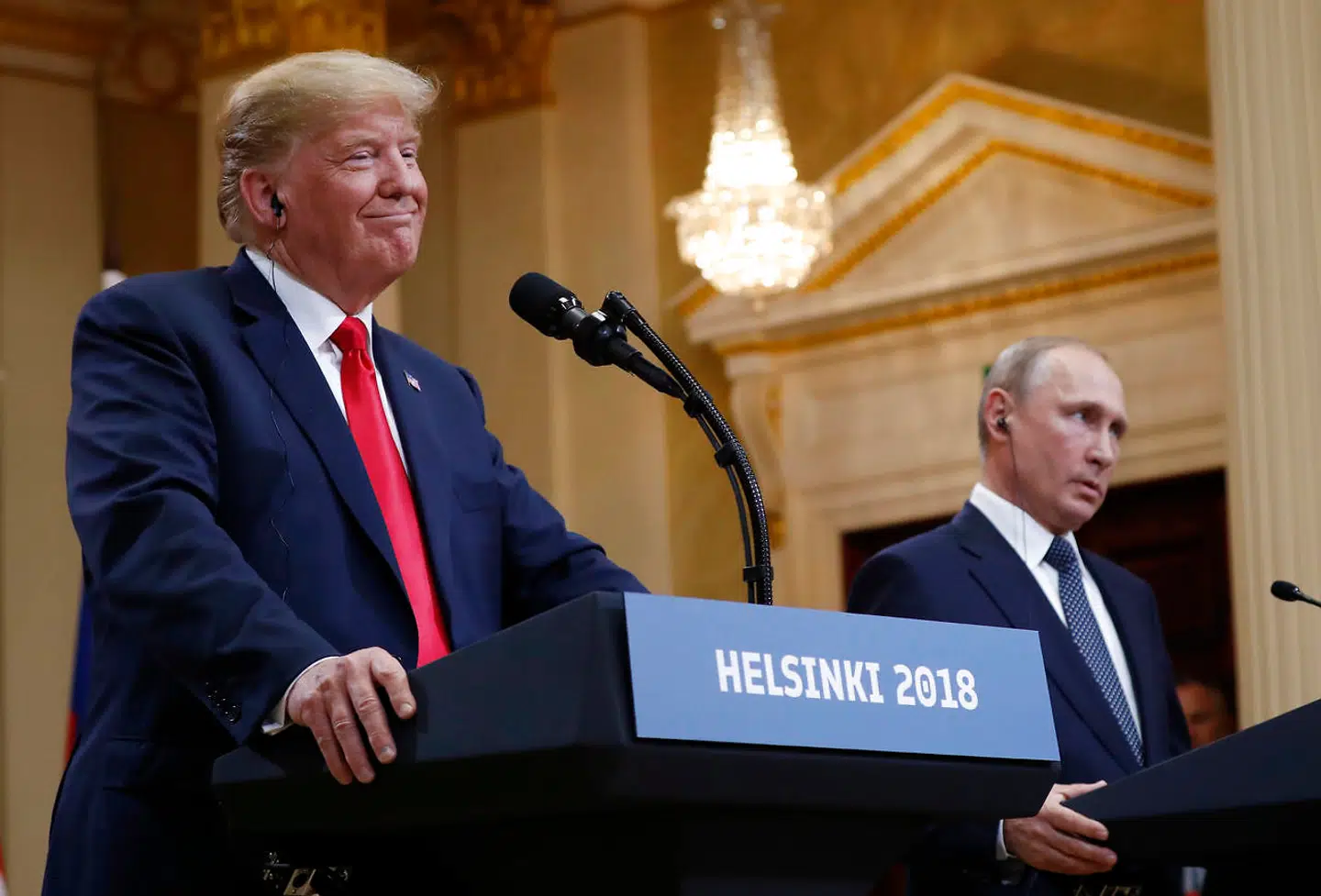 Trump og Putin under pressemødet i Helsinki. Mandag den 16. juli.