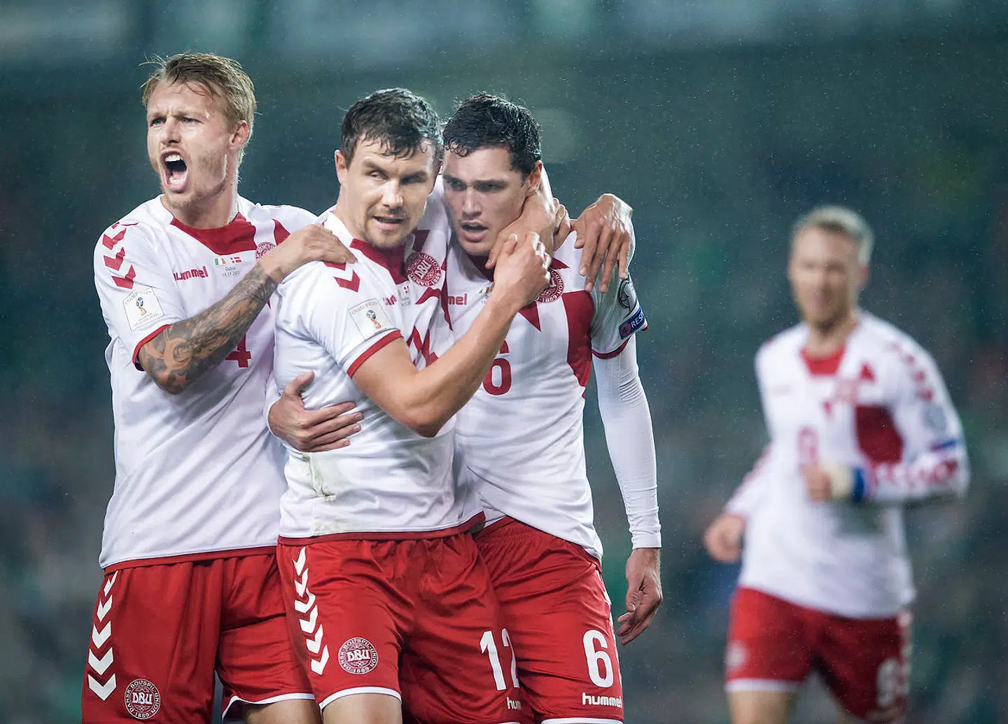 Simon Kjær, Andreas Bjelland og Andreas Christensen i VM-kvalifikationskampen mellem Irland og Danmark på Aviva Stadion i Dublin.