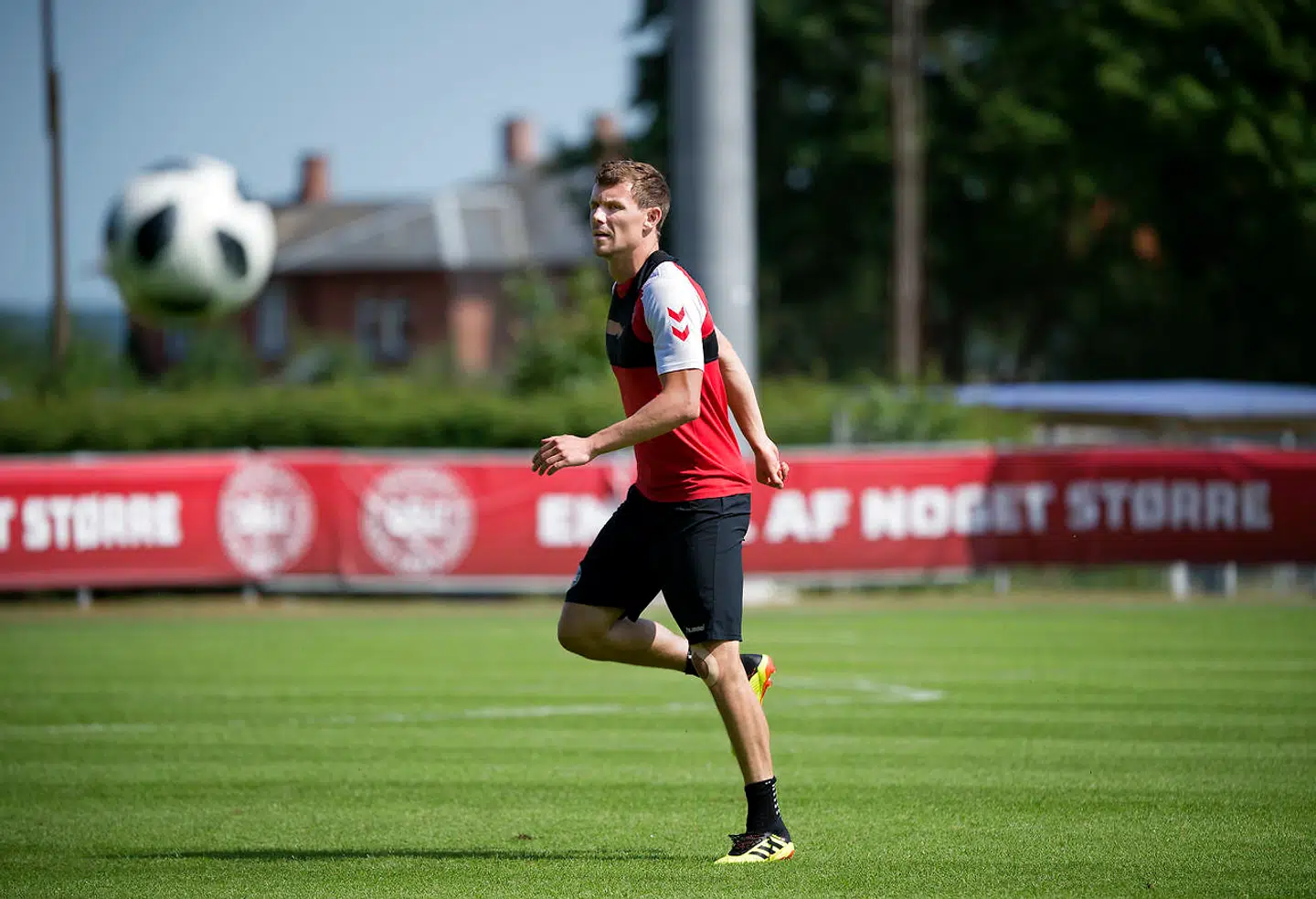 Andreas Bjelland under landsholdets træning i Helsingør torsdag den 31 maj 2018.