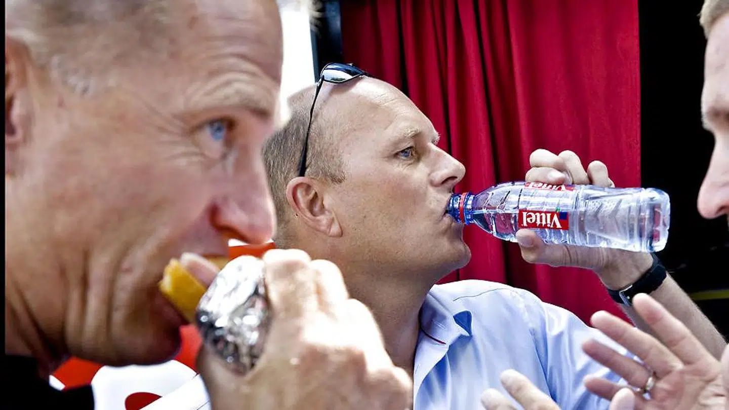 Kim Andersen (t.v.) og Bjarne Riis under Tour de France i 2008. Er der en genforening på vej? (Foto: Nils Meilvang)