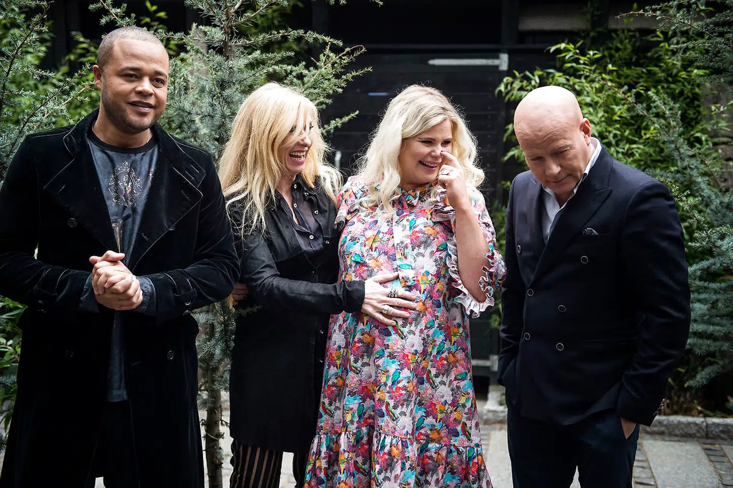 De tre dommere og værten - Remee, Sanne Salomonsen, Sofie Linde og Thomas Blachman - forud for den sidste sæson af 'X Factor' i DR-regi.