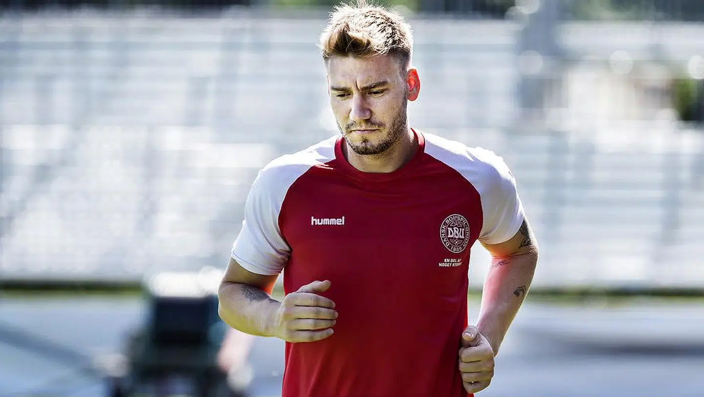 Nicklas Bendtner under landsholdets træning i Helsingør onsdag den 30 maj 2018. Han blev efterfølgende sorteret fra.