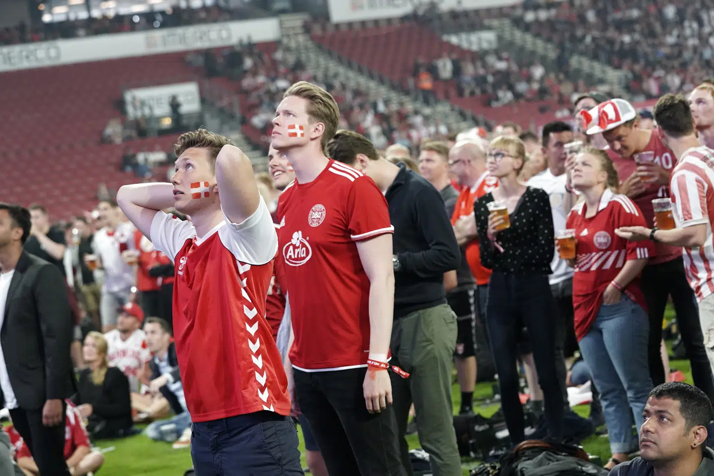 TV2 præsenterer VM-kampen Danmark-Peru på storskærm i Telia Parken, København, lørdag den 16. juni 2018. Martin Sylvest/Ritzau Scanpix