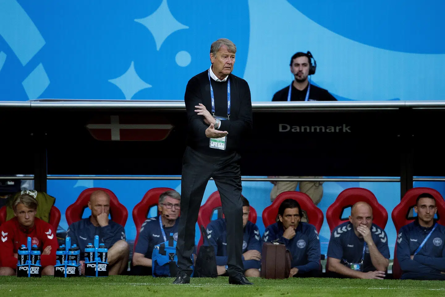 Landstræner Åge Hareide kunne lørdag se Danmark komme godt i gang med VM-slutrunden med en smal sejr over Peru. Liselotte Sabroe/Ritzau Scanpix